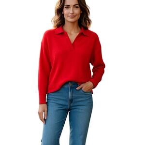 Aqua Cashmere Long Sleeve Polo Pullover Sweater Big Apple Red Size XL / XXL NWT